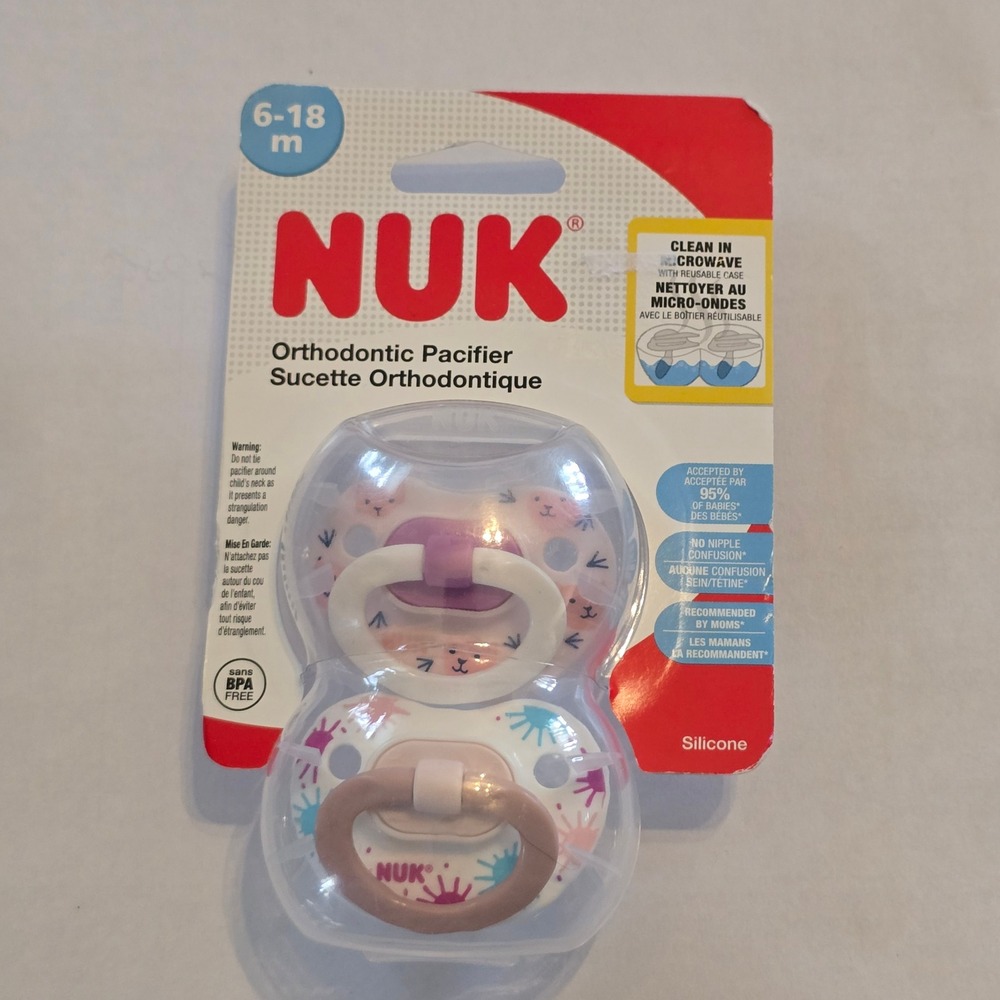 NUK Orthodontic Pacifier 2-Pack 6-18m Pink Cat Silicone BPA Free New